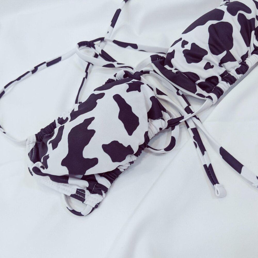Cow Print String Bikini - Picture 2 of 7